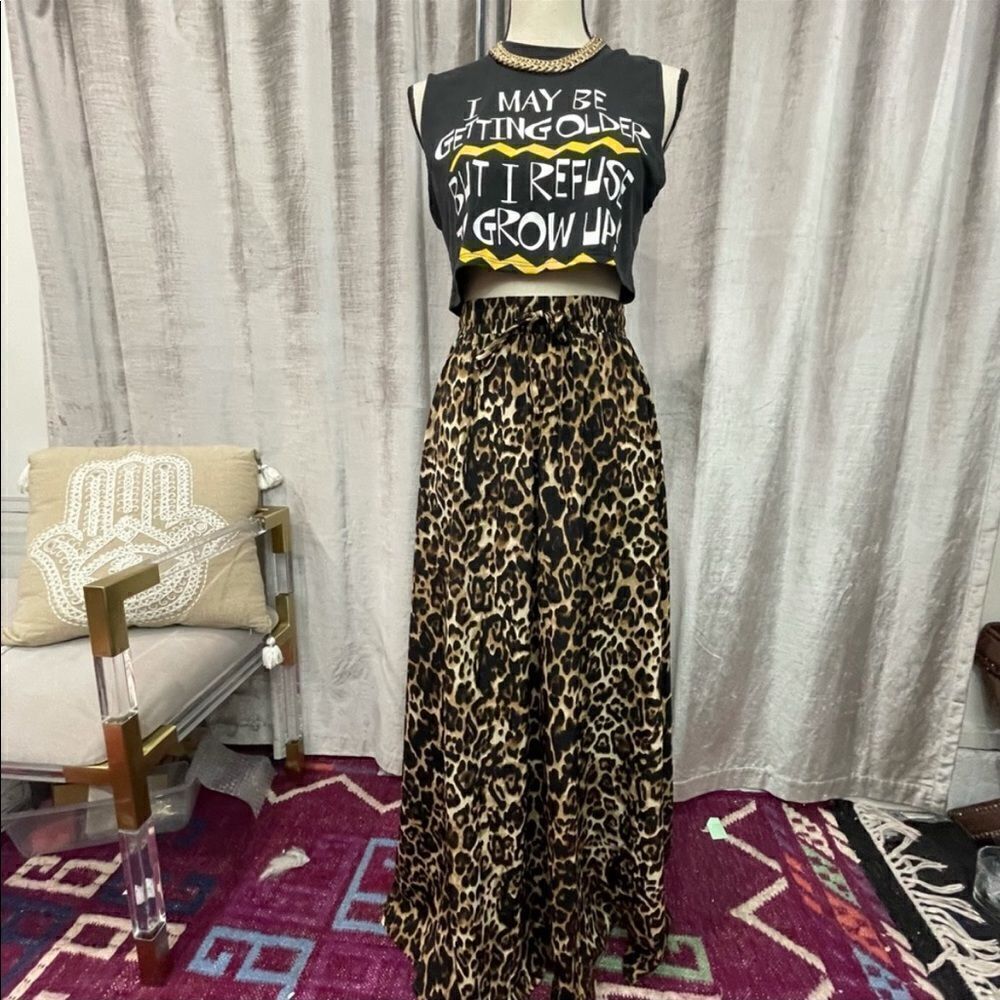 Leopard Print  Maxi Skirt Tie Waist Floaty NWOT